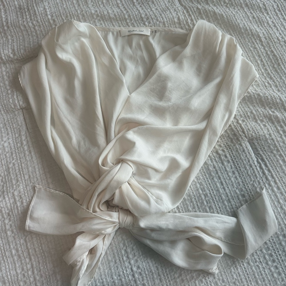 Mustard Seed Cream Wrap Blouse